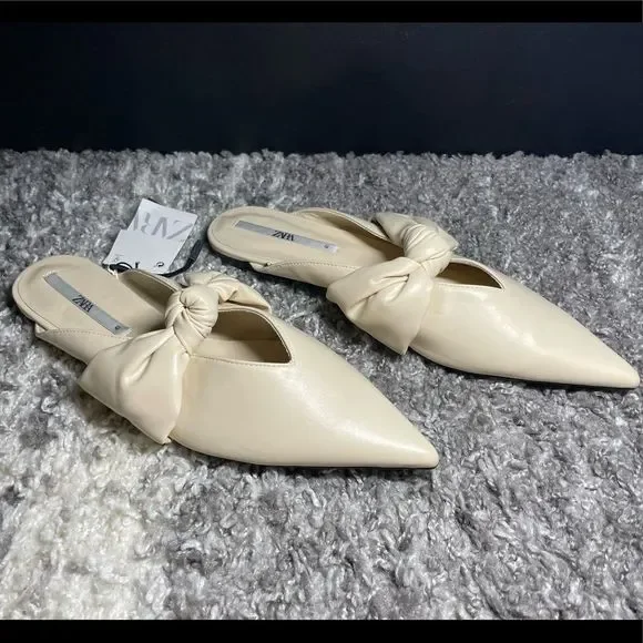 Zara Ivory Pointed Knot-Detail Mules - Picture 3 of 7